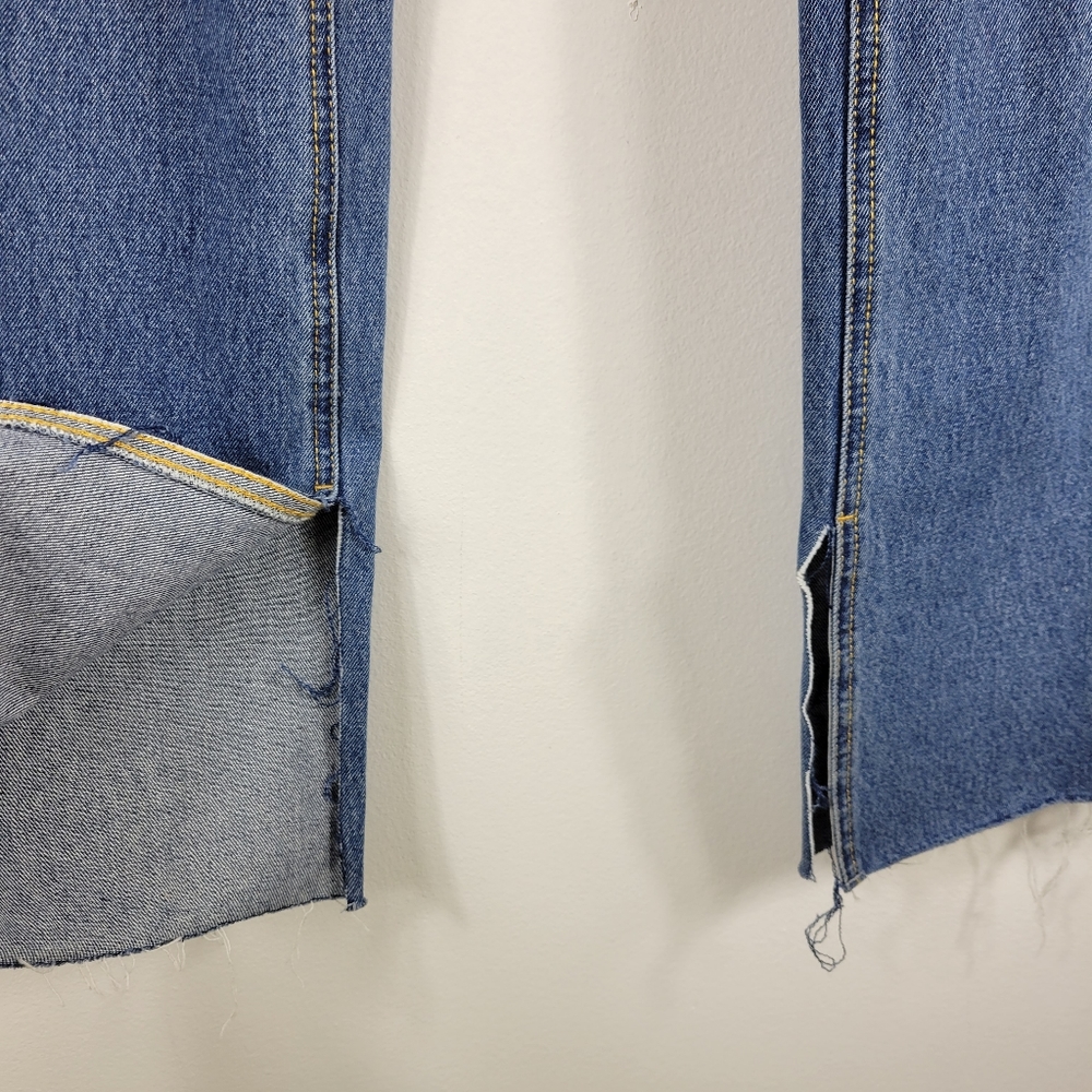 New Avec Les Filles High Waist Distressed Straight Leg Split Hem Raw Hem Jeans - Picture 5 of 13